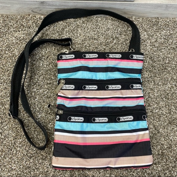 LeSportSac Crossbody Adjustable Strap, Three Separate Zipper Compartments Stripe - Picture 3 of 7